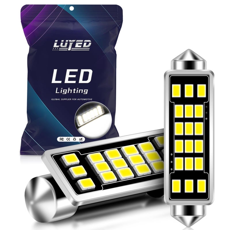 LUYED 569 578 211-2 212-2 LED Bulbs 1280 Lumens Extremely Bright 3020 18-EX Chipsets 1.6 inches 41mm LED Bulbs Used for Car Interior Map Dome Lights,Xenon White,Pack of 2 - Image 1